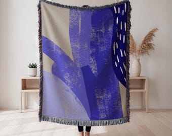 Manta tejida con formas abstractas, tapiz contemporáneo, decoración moderna para el hogar, regalo para amantes del arte, tapiz de pared, decoración del hogar, manta artística