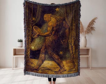 Manta tejida de William Blake, arte romántico visionario, decoración de criaturas míticas y estrellas, regalo único, tapiz de pared, decoración del hogar, manta artística