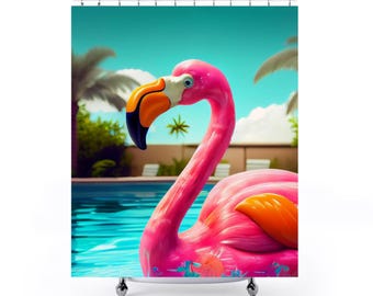 Tenda da doccia tropicale / Bagno con fenicotteri / Decorazioni rosa / Bagno divertente / Tenda da doccia da spiaggia / Design vivace