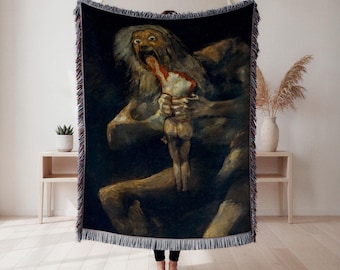 Coperta intrecciata Goya, Saturno che divora suo figlio, regalo di arredamento artistico macabro e horror, arazzo da parete, arredamento per la casa, coperta artistica