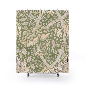 Pimpernel Shower Curtain | William Morris Design | Floral Bathroom | Vintage Style | Green Shower Curtain | Art Decor
