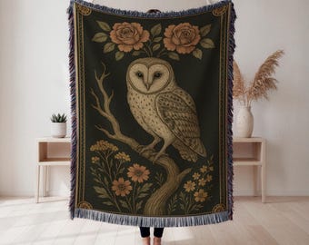 Cozy Barn Owl Woven Blanket, Boho Bird-Themed Throw, Kids Room Decor, Tapestry Gift for Owl Lovers, Wall Tapestry, Home Decor, Art Blanket