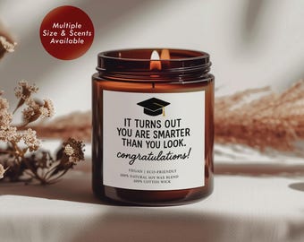 Funny Graduation Scented Soy Candle (Amber Jar), Congrats Graduate Candle, Humorous Achievement Gift for College or High School