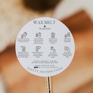 Editable Wax Melt Warning Label Template, DIY Burning Instruction, Safety Sticker, Customizable Canva Label Design, 2&quot; Round Label H469