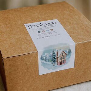 Editable Winter Box Label Template, Christmas Shipping Label Design, Order Packaging Sticker, Branded Box Closing Sticker, Seal Sticker H454