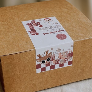 Bewerkbare kerstdoos labelsjabloon, winterverzendlabelontwerp, orderverpakkingssticker, merkdoossluitingssticker, zegelsticker H483