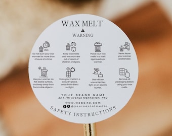 Bearbeitbare Wachsschmelzwarnetikettenvorlage, DIY-Brennanleitung, Sicherheitsaufkleber, anpassbares Canva-Etikettendesign, rundes 2-Zoll-Etikett H469