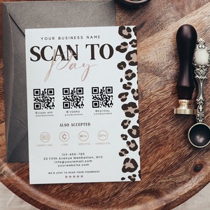 Druckbares QR Code Zeichen, Leopard Scan to Pay Zeichen, Safari CashApp Paypal Print, Sofort Download Canva Template, Small Beauty Business, H199