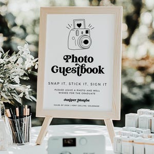 MIRAY Photo Guest Book Sign Template, Editable Polaroid Grad Guestbook, Printable Graduation Sign Guestbook, Class of 2025 Party Decor, 1501