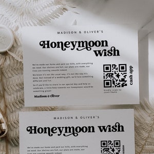 Minimalistische kaartsjabloon huwelijksreisfonds, doe-het-zelf Venmo QR-code kaart bruiloft wens, bijsluitkaart bruiloft, schaking insteekkaart | MIRAY 1251