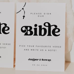 Printable Guest Book Bible Sign Template, Rosary Bible Verse Guestbook, Alternative Guestbook Signs, Sign Our Bible Sign, MIRAY 1477