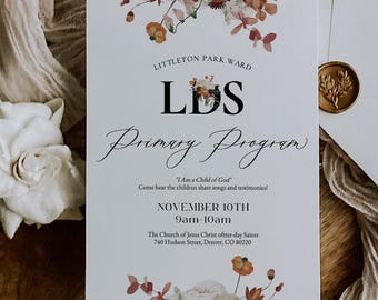 Elegante uitnodigingssjabloon voor primair programma LDS, afdrukbare, gepersonaliseerde presentatie-uitnodiging voor primaire afdeling, 1845
