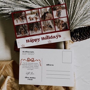 Bearbeitbare Boho-Weihnachtspostkarte, benutzerdefinierte Foto-Weihnachtskarten-Vorlage, moderne Familien-Weihnachtsfotokarte, frohe Feiertage, Karte, 1371