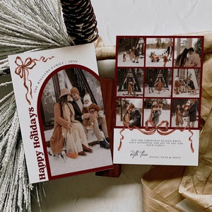 Cartão de Natal Boho editável, modelo de cartão de Natal com arco de fotos personalizado, cartão de Natal com fotos de família moderno, cartão de boas festas, 1350