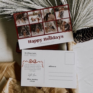 Bearbeitbare Boho-Weihnachtspostkarte, benutzerdefinierte Foto-Weihnachtskarten-Vorlage, moderne Familien-Weihnachtsfotokarte, frohe Feiertage, Karte, 1369