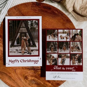 Bearbeitbare Boho-Weihnachtskarte, benutzerdefinierte Retro-Foto-Weihnachtskarten-Vorlage, moderne Familien-Weihnachtsfotokarte, frohe Feiertage, Karte, 1374