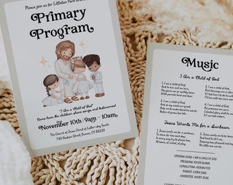 LDS Primary Program Invitation Template, Printable Personalized Ward Primary Presentation Invite, 1842