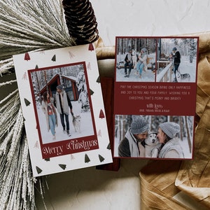 Bearbeitbare Boho-Weihnachtskarte, benutzerdefinierte Foto-Weihnachtsbaumkartenvorlage, moderne Familien-Weihnachtsfotokarte, frohe Feiertage, Karte, 1377