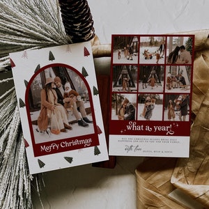 Edytowalna Boho Kartka Bożonarodzeniowa, Niestandardowy Szablon Kartek Bożonarodzeniowych Photo Arch, Nowoczesna Rodzinna Kartka Bożonarodzeniowa ze Zdjęciem, Wesołych Świąt, 1373