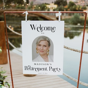 Modern Photo Party Welcome Sign Template, DIY Trendy Retirement Celebration Sign Template, Printable Minimal Retirement Party Decor, 1003
