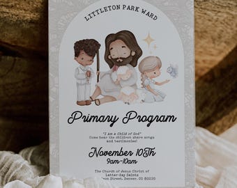 Uitnodigingssjabloon voor primair programma LDS, afdrukbare gepersonaliseerde primaire presentatie-uitnodiging Arch Ward, 1844