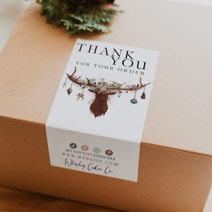 Editable Winter Box Label Template, Christmas Shipping Label Design, Order Packaging Sticker, Branded Box Closing Sticker, Seal Sticker H456