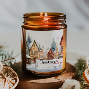 Zestaw edytowalnych etykiet na świece świąteczne, konfigurowalny szablon Canva, naklejka biznesowa DIY Winter, natychmiastowe pobieranie, etykiety na produkty świąteczne H503