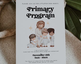 LDS Primary Program Invitation Template, Printable Personalized Ward Primary Presentation Invite, 1839
