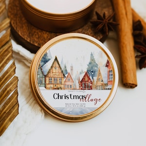 Editable Christmas Candle Label, Customizable Canva Template, DIY Holiday Business Lid Sticker, Instant Download, Xmas Product Labels, H564
