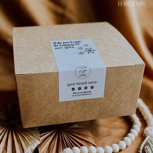 Bewerkbare winterbox labelsjabloon, kerstverzendlabelontwerp, orderverpakkingssticker, merkdoossluitingssticker, zegelsticker H338
