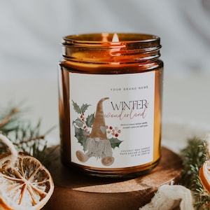 Zestaw edytowalnych etykiet na świece świąteczne, konfigurowalny szablon Canva, naklejka biznesowa DIY Winter, natychmiastowe pobieranie, etykiety na produkty świąteczne H430