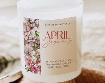 Etiqueta de vela editable, plantilla personalizable en color rosa, calcomanía comercial con flores, descarga instantánea, etiqueta de producto para primavera y verano, H115