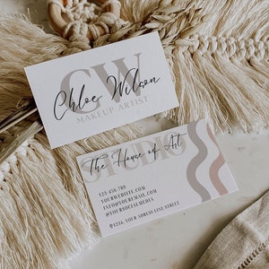 Afdrukbaar visitekaartje met QR-code, elegante Boho-naamkaartsjabloon, Instant Download, DIY bewerkbare visitekaartje, Canva-sjabloon, H064