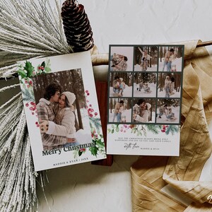 Bearbeitbare Weihnachtsgrünkarte, benutzerdefinierte Foto-Weihnachtskartenvorlage, moderne Familien-Weihnachtsfotokarte, frohe Feiertage, Karte, 1361