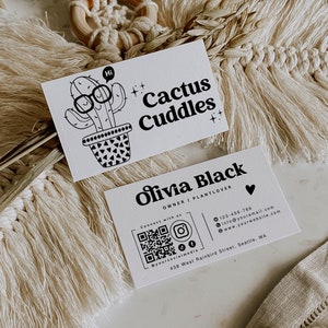 Bewerkbare sjabloon voor visitekaartjes, DIY schattig succulent naamkaartontwerp, Instant Download, aangepast telefoonkaart, afdrukbare Canva-sjabloon CACTI