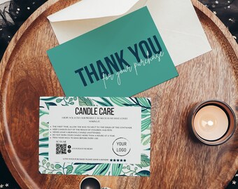 Candle Care Card Template, Editable Business Thank You Card, Safety Candle Instructions Card, Canva Printable, Package Insert Card, H012