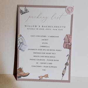 BLAIR Fall Bachelorette Weekend Packing List Template, Printable Watercolor Girl&#39;s Weekend Packing List, Editable Boho Autumn Checklist 1577