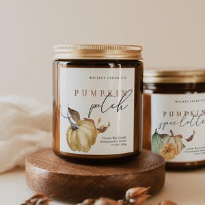 Autumn Candle Label Set, Watercolor Pumpkin Candle Jar Sticker, Modern Canva Fall Leaves Label Template, Vintage Harvest Candle Design, 1245