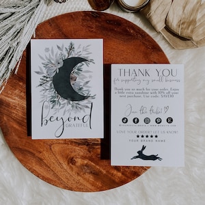Bearbeitbare mystische Mond Dankeskarte, anpassbare Dankeskarte, Winterblumengeschäft Danke Poshmark, Danke für den Kauf der Karte, H407