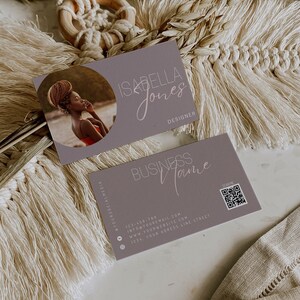 Afdrukbaar visitekaartje met QR-code, sjabloon voor fotovisitekaartjes, direct downloaden, DIY bewerkbare visitekaartje, Canva-sjabloon, B005