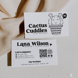 Bewerkbare sjabloon voor visitekaartjes, DIY schattig succulent naamkaartontwerp, Instant Download, aangepast telefoonkaart, afdrukbare Canva-sjabloon CACTI