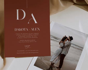 BLAIR Minimalist Elopement Announcement Template, Terracotta Elopement Reception Invitation, Editable Were Eloping Photo Invitation, 1806