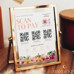 Bewerkbaar QR-codeteken, aanpasbaar scan-naar-betaalteken, CashApp Paypal Print, Instant Download Canva-sjabloon, klein schoonheidsbedrijf, H200