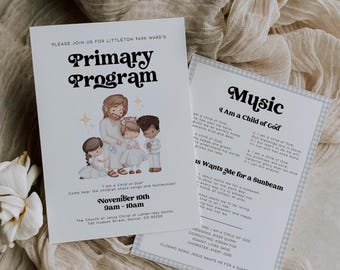 Uitnodigingssjabloon voor primair programma LDS, afdrukbare, gepersonaliseerde presentatie-uitnodiging primaire afdeling, 1840