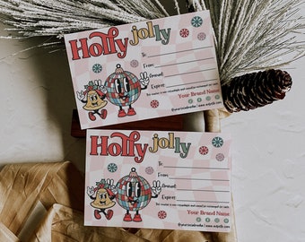 Editable Retro Holiday Gift Voucher Certificate Template, Customizable Christmas Gift Certificate, DIY Business Gift Certificate Card, H543