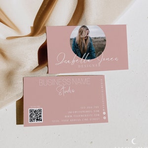 Afdrukbaar visitekaartje met QR-code, sjabloon voor fotovisitekaartjes, direct downloaden, DIY bewerkbare visitekaartje, Canva-sjabloon, B003