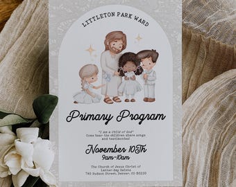 Uitnodigingssjabloon voor primair programma LDS, afdrukbare gepersonaliseerde primaire presentatie-uitnodiging Arch Ward, 1843