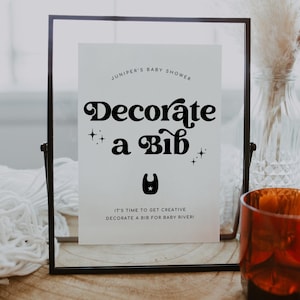 MIRAY Decorate A Bib Sign Template, Printable Bib Decorating Station, Editable Baby Shower Games, Minimalist DIY Baby Shower Sign 1513