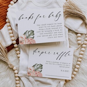 ALICE Flower Books For Baby Template, Boho Rose Baby Shower Diaper Raffle Ticket, Baby Shower Insert Card, Canva Corjl Digital Download 1529