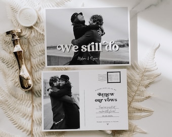 Postcard Vow Renewal Invitation Template, DIY Modern Still The One Invitation, Elegant Photo Wedding Anniversary Photo Invitation MIRAY 1174